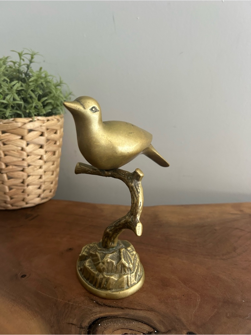 Solid Bird Bird Figurine on Branch Stand MCM mid century